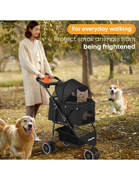 Carrito para Mascotas Chihuahua Negro 3 Ruedas Plegable