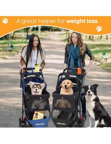 Carrito para Mascotas Chihuahua Negro 3 Ruedas Plegable