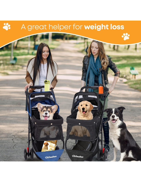 Carrito para Mascotas Chihuahua Negro 3 Ruedas Plegable