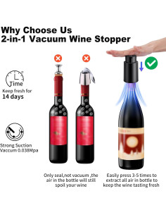 Tapones de Vino Cnigrpl 2-en-1 con Bomba de Vacío - Negro 2