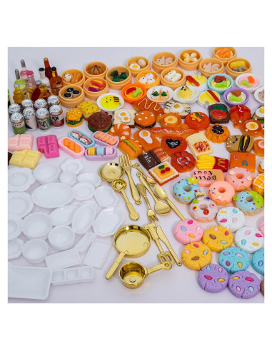155 Piezas Mini Comida y Bebidas Juguete Accesorios Resina
