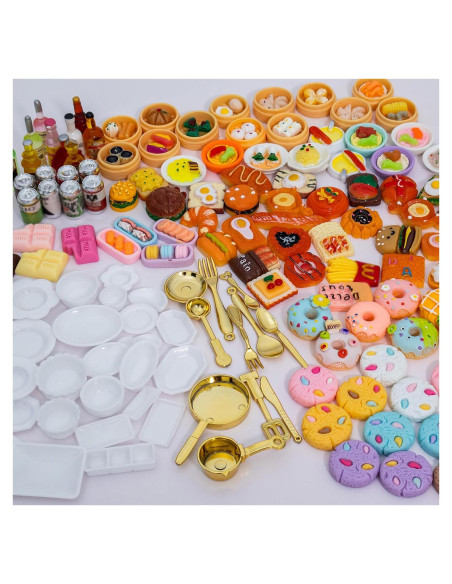 155 Piezas Mini Comida y Bebidas Juguete Accesorios Resina