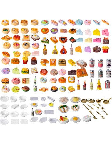 155 Piezas Mini Comida y Bebidas Juguete Accesorios Resina