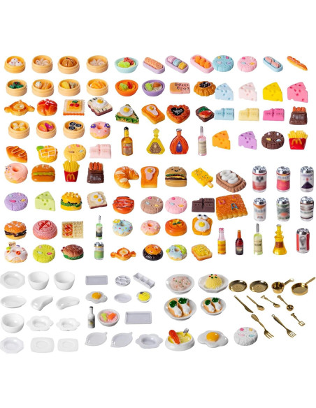 155 Piezas Mini Comida y Bebidas Juguete Accesorios Resina