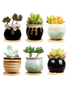 Set de 6 Macetas Pequeñas Brajttt de Cerámica con Drenaje 6.35 cm