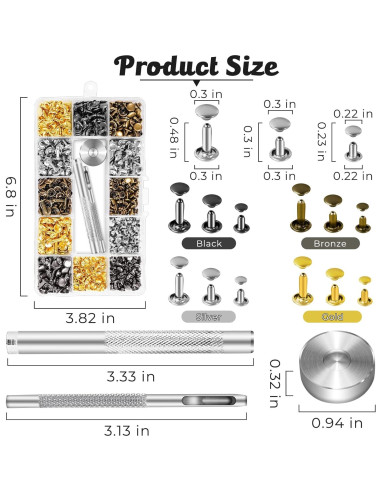 Kit de Remaches de Cuero JETMORE 420 Piezas 4 Colores 3 Tamaños