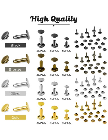 Kit de Remaches de Cuero JETMORE 420 Piezas 4 Colores 3 Tamaños