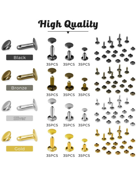 Kit de Remaches de Cuero JETMORE 420 Piezas 4 Colores 3 Tamaños