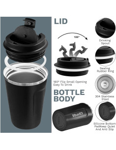 Taza de Café de Viaje YINBAOGE 380ml Aislada Antiderrames 2