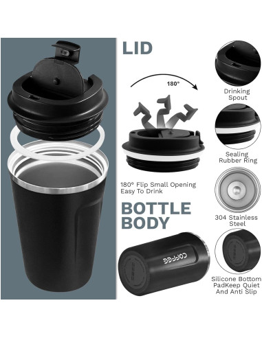 Taza de Café de Viaje YINBAOGE 380ml Aislada Antiderrames