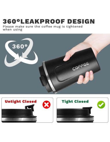 Taza de Café de Viaje YINBAOGE 380ml Aislada Antiderrames