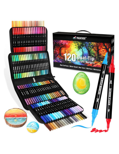Kit de 120 Marcadores Acrílicos Pagather - Punta Doble, Multicolor