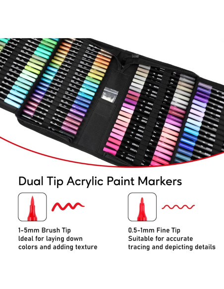 Kit de 120 Marcadores Acrílicos Pagather - Punta Doble, Multicolor