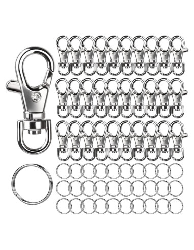 Kit de Llaveros LEOBRO 60pcs Ganchos y Anillos de Llave Plata