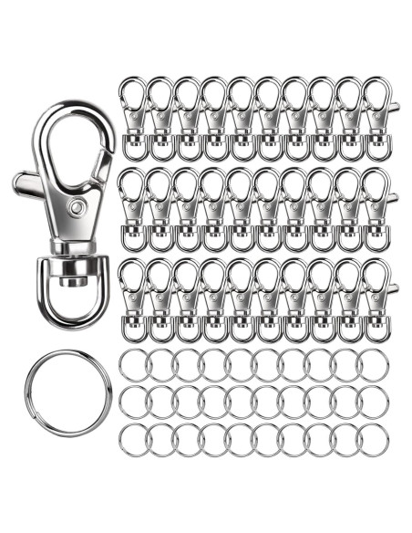 Kit de Llaveros LEOBRO 60pcs Ganchos y Anillos de Llave Plata
