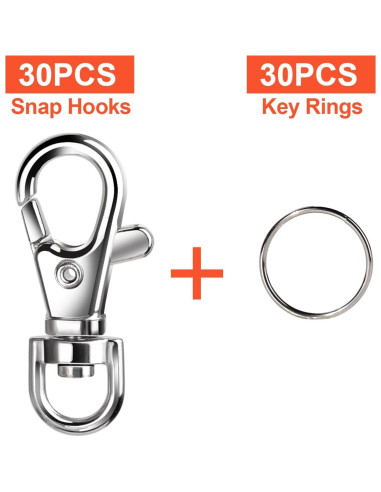 Kit de Llaveros LEOBRO 60pcs Ganchos y Anillos de Llave Plata