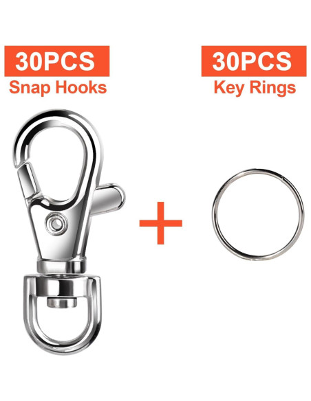 Kit de Llaveros LEOBRO 60pcs Ganchos y Anillos de Llave Plata