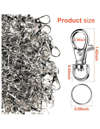 Kit de Llaveros LEOBRO 60pcs Ganchos y Anillos de Llave Plata