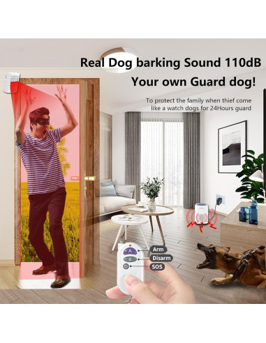 Alarma de Movimiento Ranxinyuan con Ladrido de Perro y Control Remoto