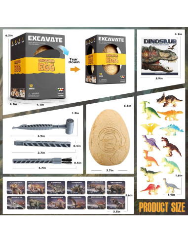 Kit de Excavación de Huevo de Dinosaurio Jumbo Woumserta - 12 Modelos