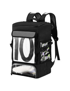 Mochila de Fútbol POIXM Negra 45L con Compartimentos y Velcro