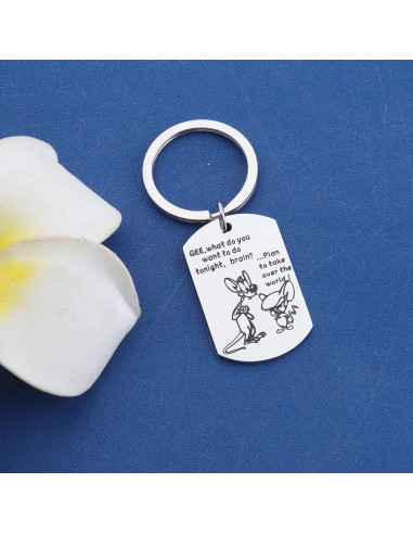 Llavero Inspirador Pinky y Cerebro - Acero Inoxidable 4x2.5cm