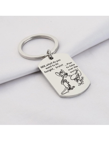 Llavero Inspirador Pinky y Cerebro - Acero Inoxidable 4x2.5cm