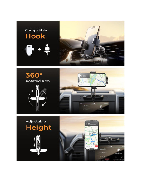 Soporte para Teléfono CD LISEN Ajustable para Coche - Negro Soporte para Teléfono CD LISEN Ajustable para Coche - Negro