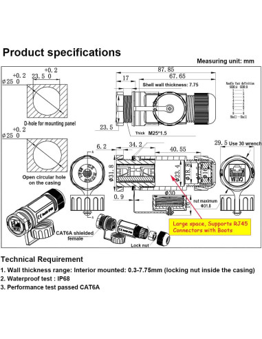 Conector RJ45 CAT6A a Prueba de Agua ANMBEST 2PCS IP68