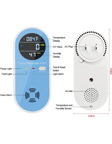 Detector de Monóxido de Carbono 3 en 1 CHENGHEM con Pantalla LCD