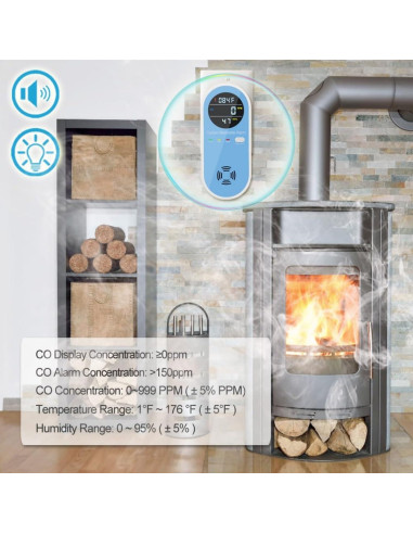 Detector de Monóxido de Carbono 3 en 1 CHENGHEM con Pantalla LCD