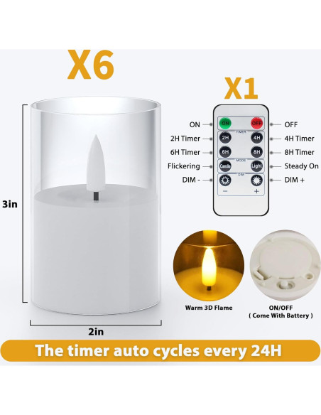 6 Pack Velas LED Sin Llama VIODAIM con Control Remoto y Temporizador