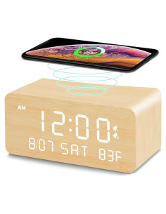 Reloj Despertador Digital Andoolex de Madera con Carga Inalámbrica