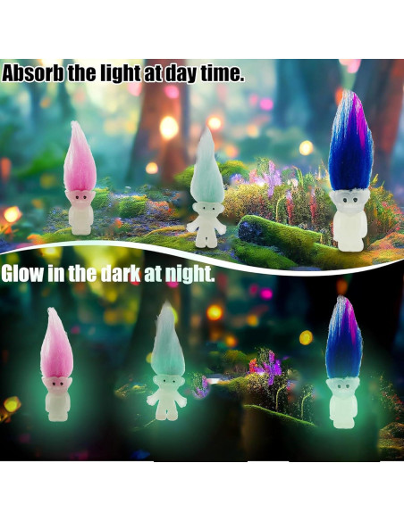 10 Muñecos Troll Mini Luminosos Brillan en la Oscuridad