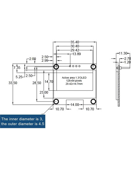 Módulo Pantalla OLED Alinan 2pcs I2C 128x64 1.3" Azul