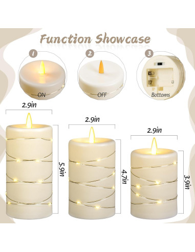 Vela Sin Llama Da por con Control Remoto y Temporizador - Set 3 Piezas