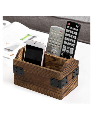 Organizador de Control Remoto MyGift Madera Quemada 2 Compartimentos