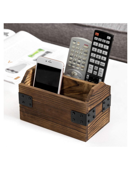 Organizador de Control Remoto MyGift Madera Quemada 2 Compartimentos