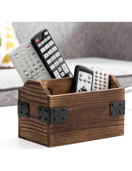 Organizador de Control Remoto MyGift Madera Quemada 2 Compartimentos