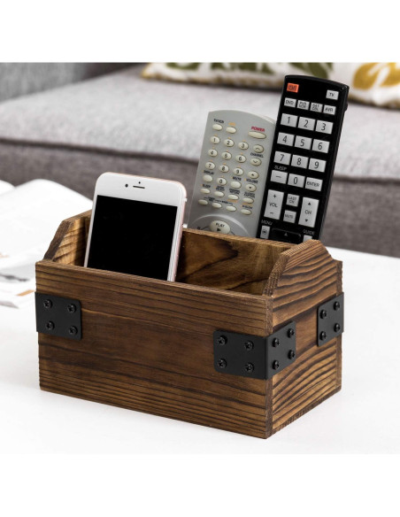 Organizador de Control Remoto MyGift Madera Quemada 2 Compartimentos