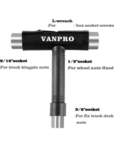 Herramienta multifuncional Vanpro para skateboard - Negro 2