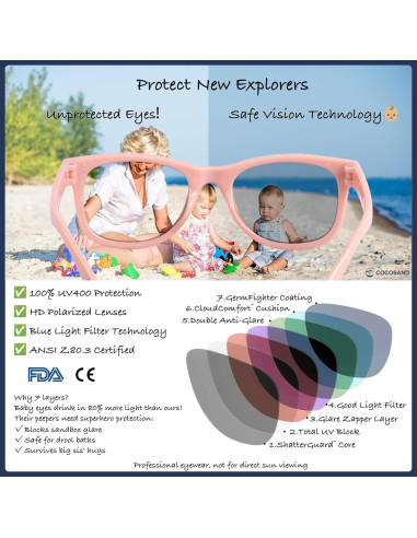 Gafas de sol flexibles COCOSAND para bebés 0-24 meses UV