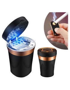 Cenicero de coche Zacxoxsr con tapa y luz LED azul
