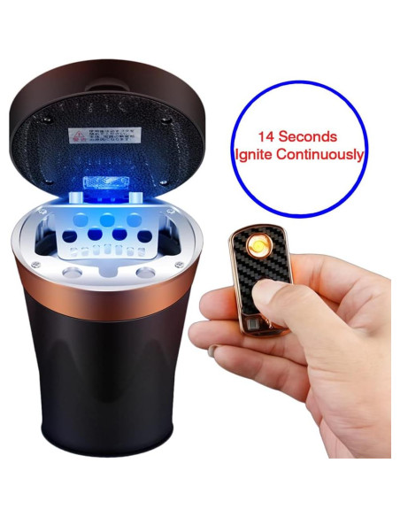 Cenicero de coche Zacxoxsr con tapa y luz LED azul