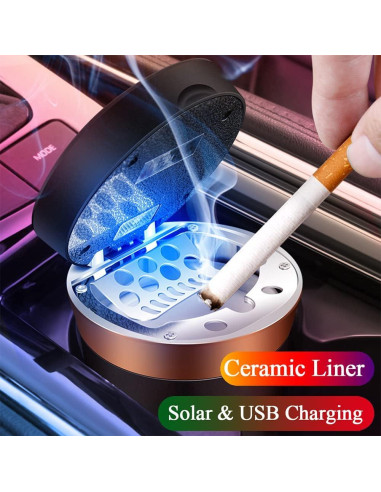 Cenicero de coche Zacxoxsr con tapa y luz LED azul