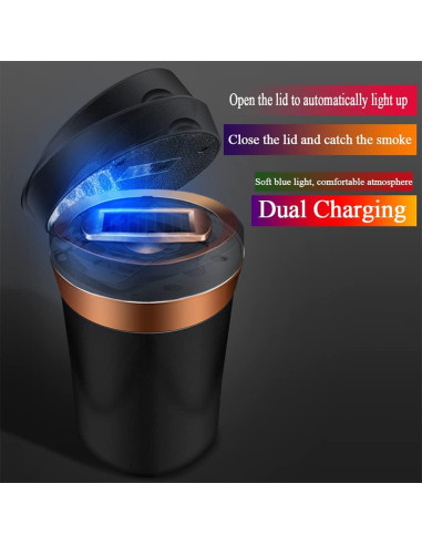 Cenicero de coche Zacxoxsr con tapa y luz LED azul
