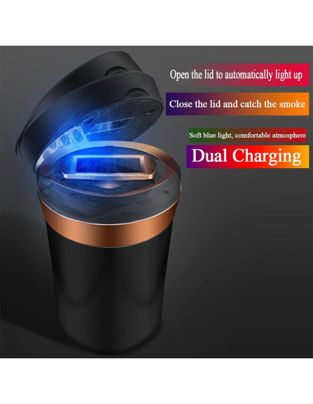 Cenicero de coche Zacxoxsr con tapa y luz LED azul
