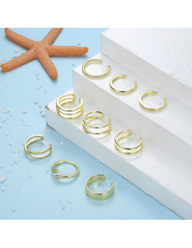 Conjunto de Anillos Ajustables JeryWe 9 Pcs Dorado para Mujeres