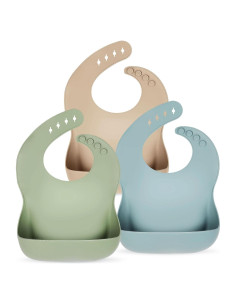 Baberos de Silicona para Bebés - Conjunto de 3 Ajustables