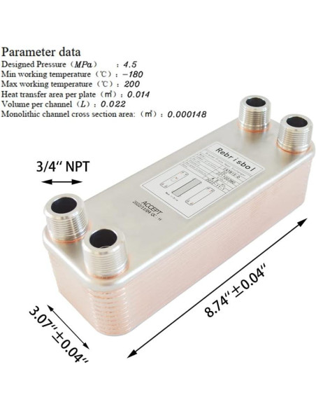 Intercambiador de Calor de Placas Soldadas Rebrisbol 20 Placas 3"x8"